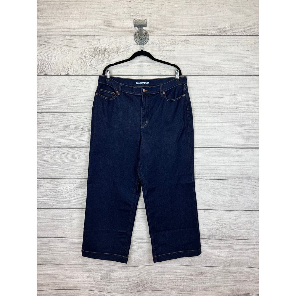 Land's End Plus Size Dark Wash Recover High Rise Wide Leg Jeans Size 18